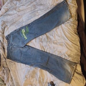 Makaveli Blue Embroidered Logo Straight Leg Baggy Fit Jeans Vintage Y2K